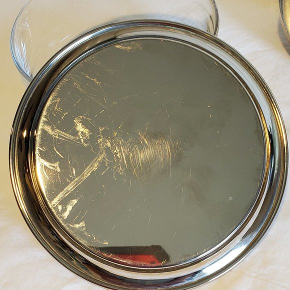 VTG Blown Glass Condiment/Sauce Bowl Metal Lid Spoon Underplate Shell Knob Italy - Picture 15 of 16